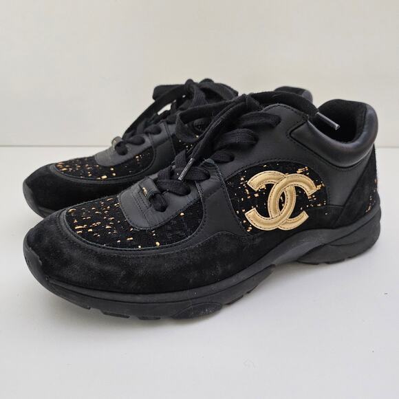 Chanel CC Black Suede Trainer Sneakers US 8.5 / EU 38.5 - Picture 4 of 8